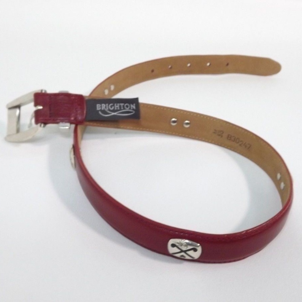 BRIGHTON Pretty Red Leather Belt W/ I Love GOLF M